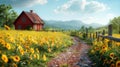 Charming Cabin Amidst a Blooming Sunflower Field