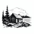 Charming Cabin Illustration: Bold Stencil Art In Black And White
