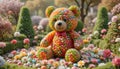 Sweet Topiary Gumdrop Teddy Bear Sculpture Surrounded by Candy Flowers and Mints Royalty Free Stock Photo