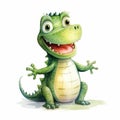 Joyful Watercolor Illustration Of A Cute Baby Crocodile