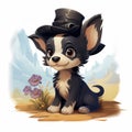 Cartoon Cowboy Puppy In Top Hat With Flowers Royalty Free Stock Photo