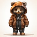 Charming Cartoon Bear In Hyperrealistic Streetwear - Cute And Colorful Illustration