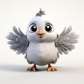 Charming Cartoon Bird With Grey Wings - Playful Zbrush Art
