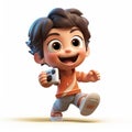 Charming Cartoon Boy Running With Camera - Zbrush Style Illustration Royalty Free Stock Photo