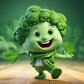 Charming Cartoon Broccoli Character Walking In A Kitchen