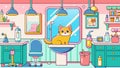 Charming Cartoon Cat Enjoying a Modern Bathroom Interior