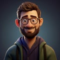 Realistic 3d Cartoon Character With Glasses And Beard