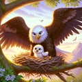 Charming Cartoon Eagle Parenthood: Building a Home