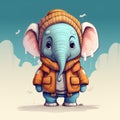 Charming Cartoon Elephant In Orange Jacket - Illustration