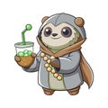 Cute Ewok Cartoon Character Enjoying Bubble Tea, Isolated Illustration Royalty Free Stock Photo