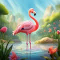 A charming cartoon flamingo,