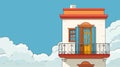 Charming Cartoon House with Balcony on Blue Sky Background Royalty Free Stock Photo
