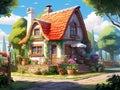 charming cartoon house with garden