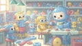 Cute Robots Workshop Cartoon Robot Repair, Kids Illustration Royalty Free Stock Photo