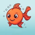 Charming Cartoon Illustration Of A Happy Little Fish In A Blue Ocean
