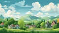 Charming Cartoon Illustration Of New Paltz, New York With Serene Mountains Royalty Free Stock Photo