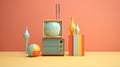 A charming cartoon retro TV in a minimalistic style. captures the essence of the Analog to Digital T.V. Day concept