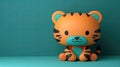 Charming cartoon tiger cub sitting on a teal background.