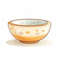 Charming Cartoonish Yellow Bowl Vector With Sepia Tone And Flower Patterns