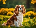 Cavalier King Charles Spaniel dog in the garden