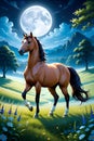 A charming centaur in a moonlit meadow, convey the mythical allure and strength of this legendary hybrid creature, painting, anime