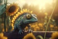 Charming Chameleon in a Field of Sunflowers: When Camo Goes Wrong Royalty Free Stock Photo