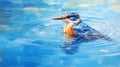 Charming Character Illustrations: Blue And Orange Bird In Realistic Impressionism