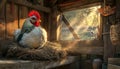 Charming Chicken Coop with Laying Hens Nesting in a Rustic Farmhouse Barn Under Soft Light Royalty Free Stock Photo