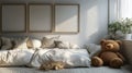 Minimalist Children\'s Room with Blank Poster Frames and Pastel Decor Royalty Free Stock Photo