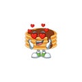 Charming chocolate cream pancake cartoon character with a falling in love face