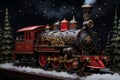 Charming Christmas red train. Generate Ai Royalty Free Stock Photo