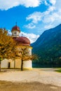 Charming church on the mountain lake