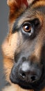 Charming Close-Up of a German Shepherd with Expressive Eyes on a Soft Gray Background Portrait. Royalty Free Stock Photo
