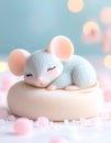 Sleeping Mouse Figurine on Pastel Background Royalty Free Stock Photo