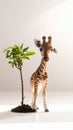 Adorable Baby Giraffe and Sapling Tree Royalty Free Stock Photo