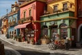 Charming coastal promenade sun soaked cafes, colorful bicycles, and lively umbrellas Royalty Free Stock Photo