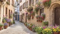 A charming, cobblestone street in a historic European town