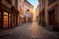 Charming Cobblestone Street in Old Town Prague at Golden Hour