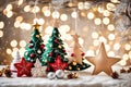 A charming collection of Christmas felt ornaments, including a star, snowflake, and Christmas tree, elegantly arranged against a