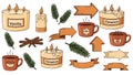 Cozy Autumn Winter Hygge Elements Set - Hand-Drawn Vector Collection Royalty Free Stock Photo