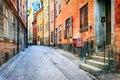 Charming colorfuk streets of old town in Stockholm, Sweeden Royalty Free Stock Photo