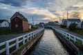 Charming Colorful Houses along a Canal and Sunset in Bonavista, Newfoundland