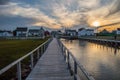 Charming Colorful Houses along a Canal and Sunset in Bonavista, Newfoundland