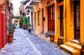 Charming colorful streets of old town in Rethymno, Crete island, Greece Royalty Free Stock Photo