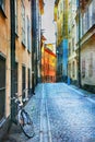 Charming colorful streets of old town in Stockholm, Sweeden Royalty Free Stock Photo