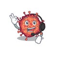 Charming contagious corona virus cartoon character design wearing headphone