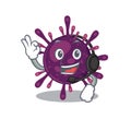 Charming coronavirus kidney failure cartoon character design wearing headphone