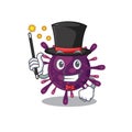 Charming coronavirus kidney failure cartoon design performance as a Magician style