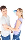 Charming couple arguing choosing color for a room Royalty Free Stock Photo