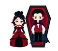 Charming couple of vampires. Boy and girl in a vampire costume.